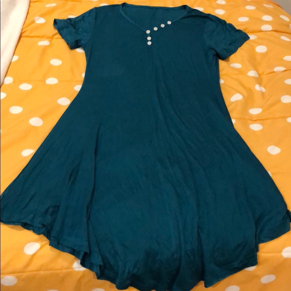 TEAL SKATER DRESS WITH BUTTONS